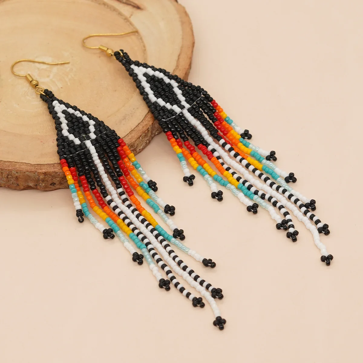 Rice bead earrings Tassel Gradient Rhomboid Originality Bohemia Hand knitting Alloy Fashion Chroma Simple Beaded earrings