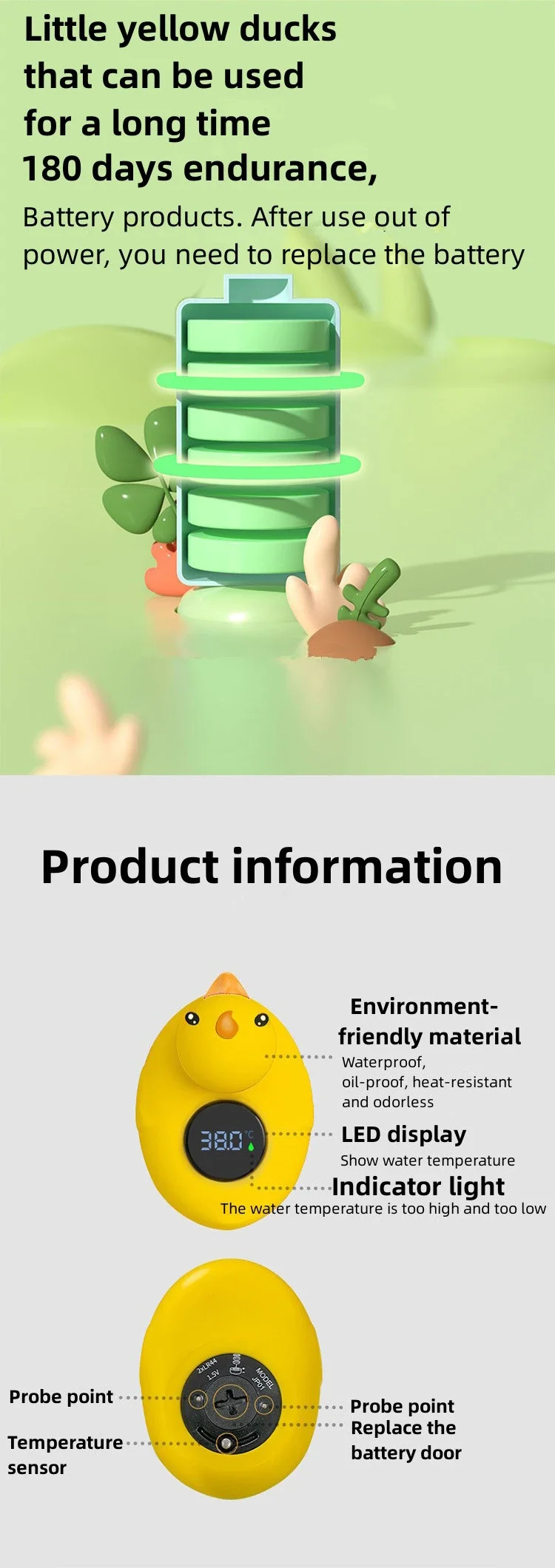 Kleine gelbe Ente Thermometer Baby Badewanne Dusche Wasserthermometer Baby Safe Temperatursensor Schwimmendes wasserdichtes Baby – Detail 8