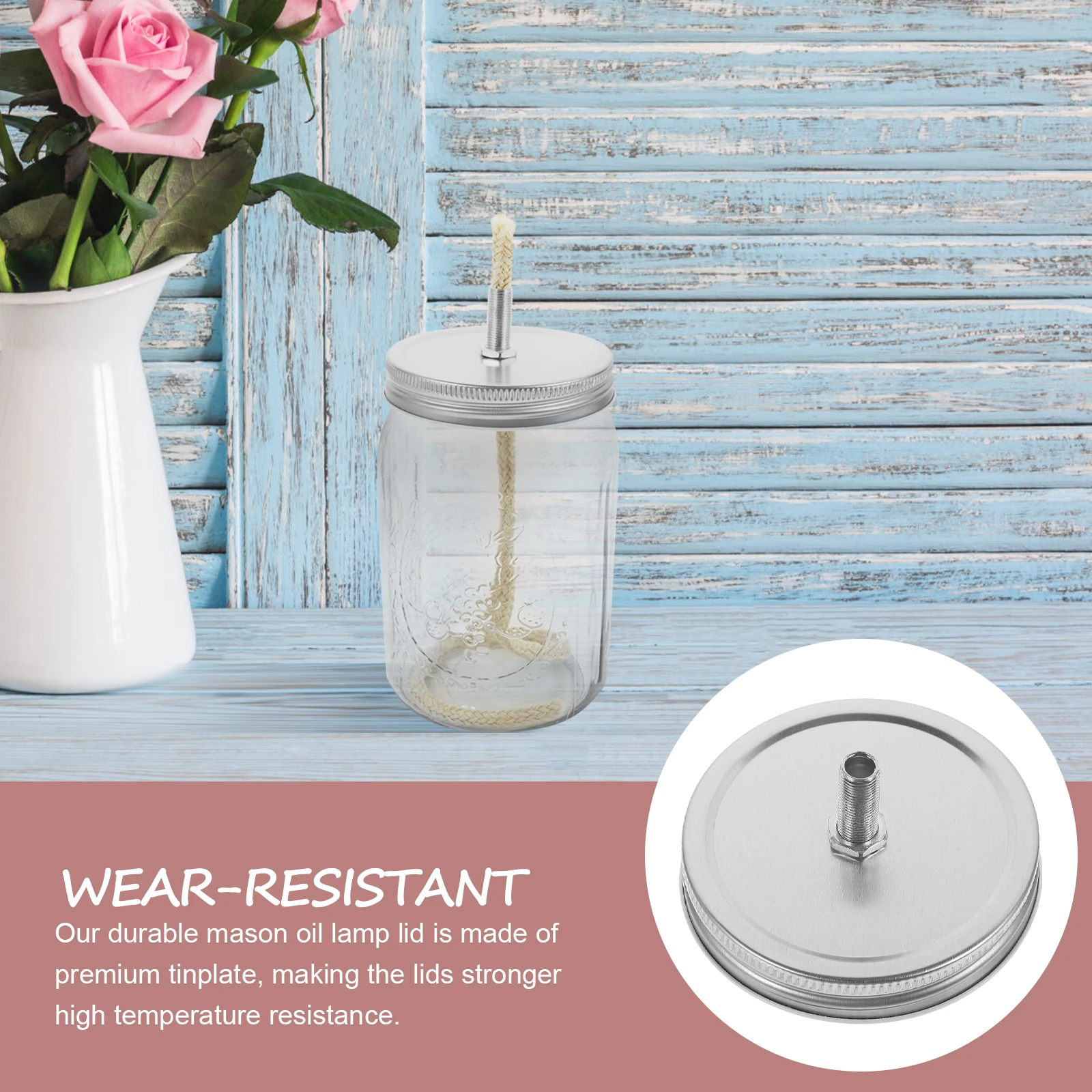 

2Pcs Premium Metal Oil Lamp Lid for Mason Jars Heatproof Simple Design Easy Install Decorative Replacement Lids