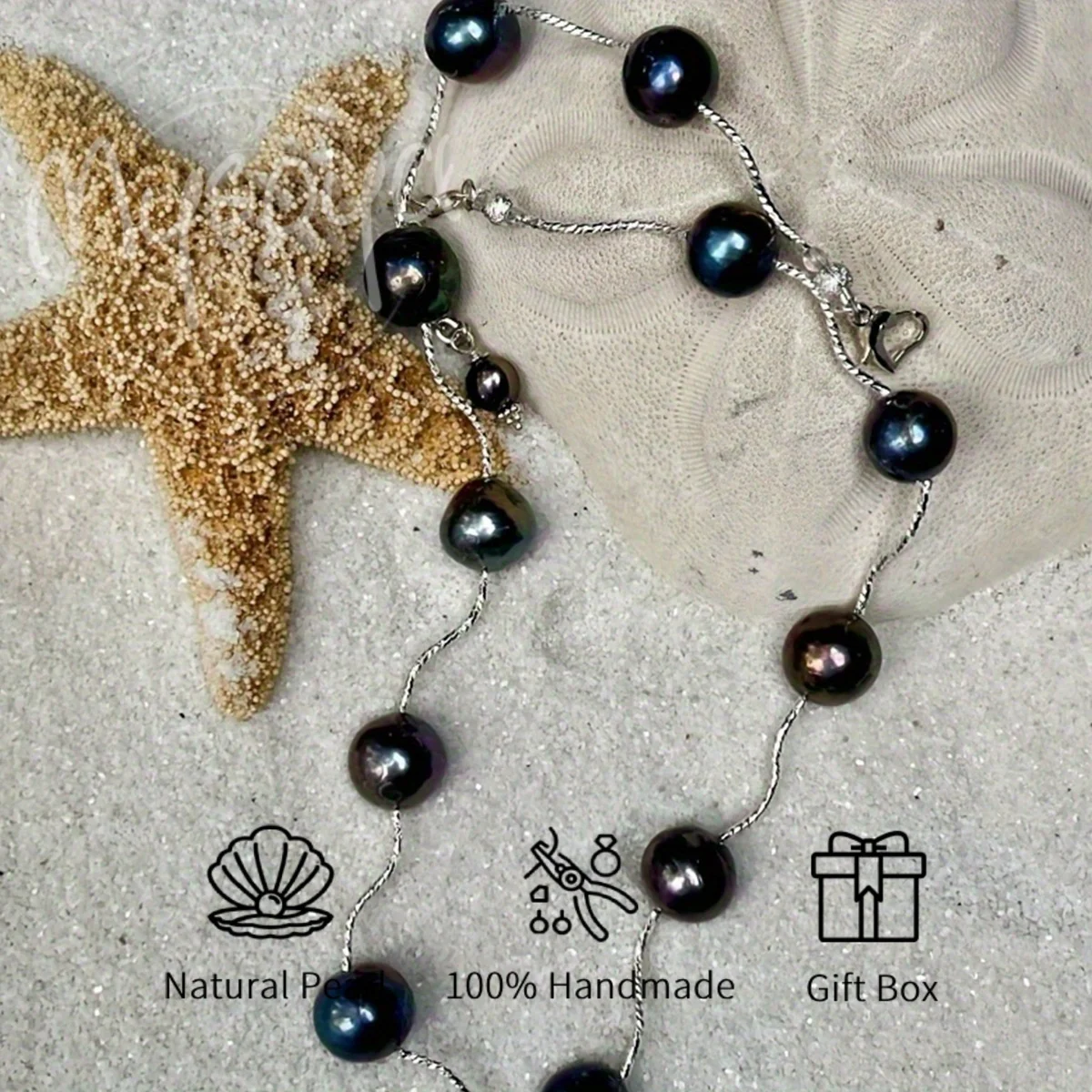 

MYSOYA 11-13mm Black Edison Freshwater Pearl Necklace Multiple Sizes Gift Box Perfect For Wedding Birthday Christmas New Year