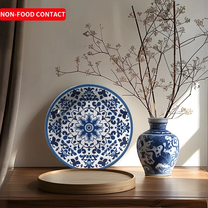 1pc Hand-Painted Navy Blue Floral Ceramic Plate - Elegant Floral wall Hanging Dish or Table Decor, Non-Food Contact Decoration