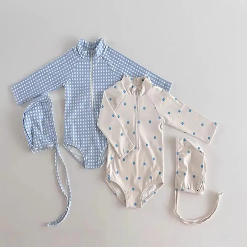 

Summer New Baby Girl Cute Polka Dot Bodysuit + Hat 2pcs Suit Newborn Fashion Bathing Suit Infant Toddler One Piece Swimsuit