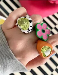 Colorful Glitter Enamel Flower Rings Fashion Floral Big Chunky Cocktail Ring for Women Girls Party Jewelry Ins Trendy New