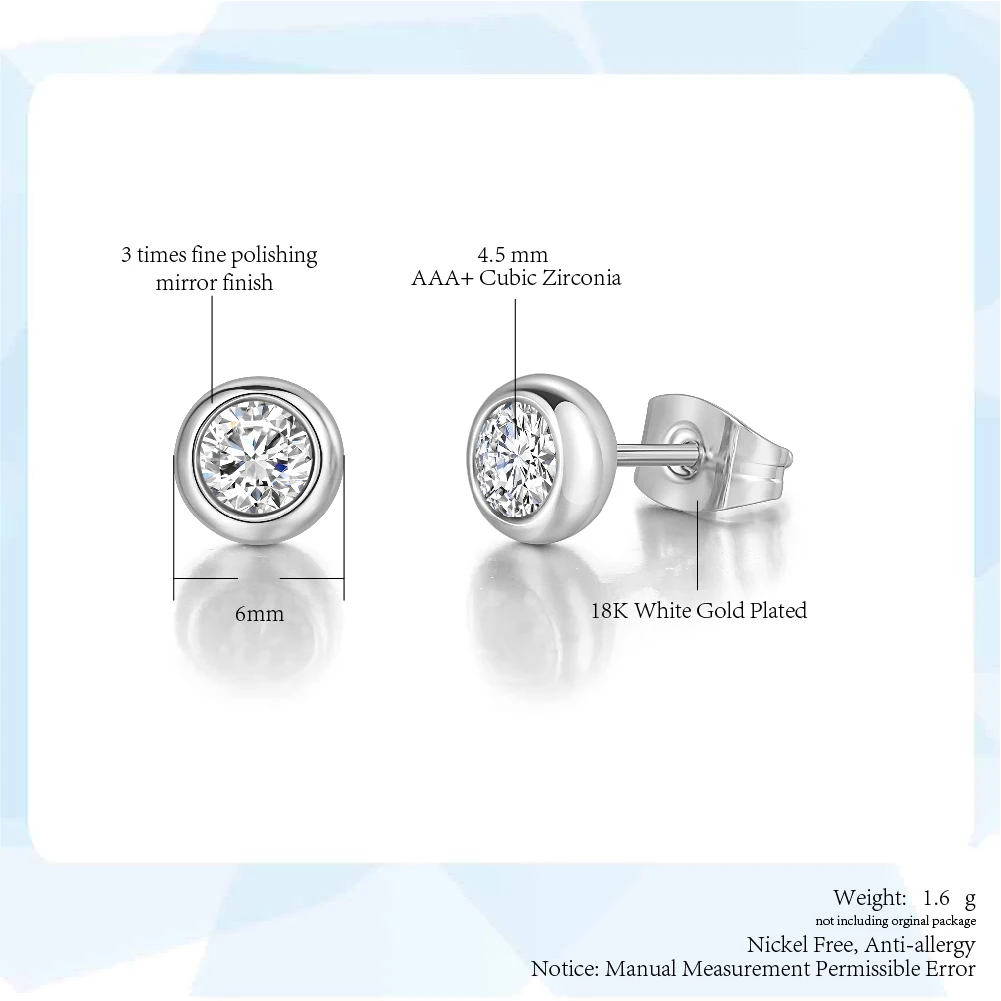 Simple Round Crystal Stud Earring For Women Men Rose Gold Color Multicolor Zirconia Ear Accessories Earing Fashion Jewelry E496