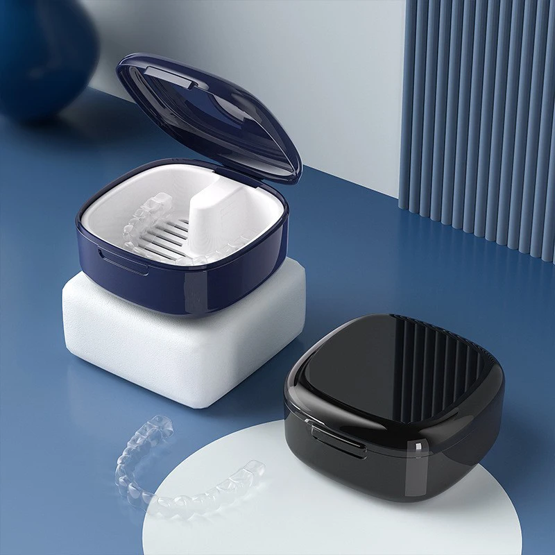 

1pc Denture Storage Box Portable Soaking Tooth,Small And Portable Box For Storing Dental Braces And Retainers,Invisible Storage