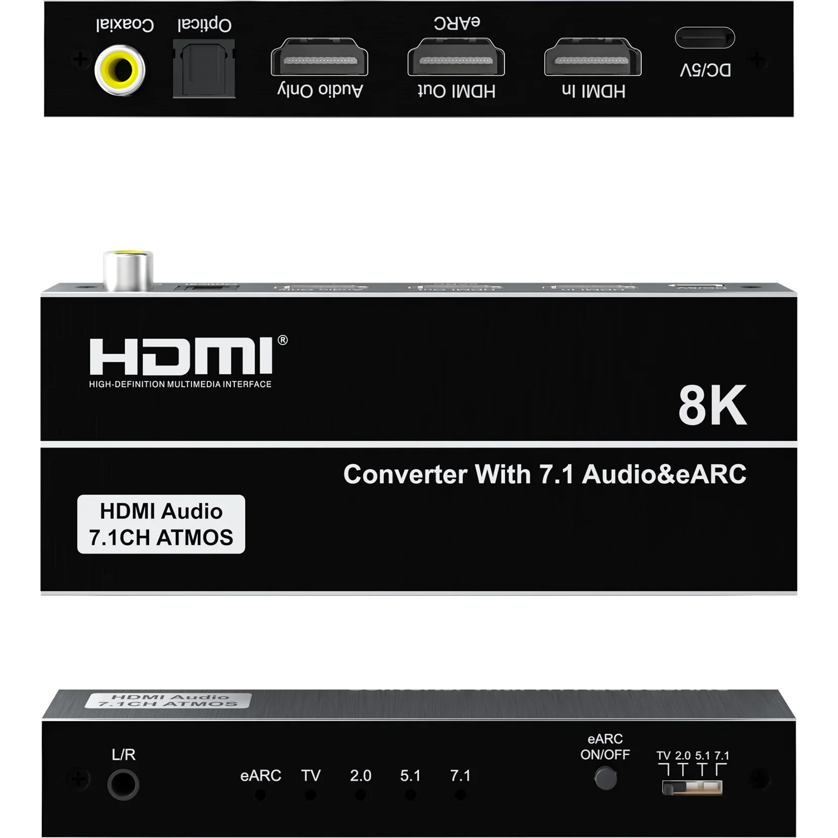 8K HDMI Audio Extractor 4K@120Hz HDMI 2.1 Video Converter Support eARC Return 7.1CH Dolby Atmos Optical Coaxial HDR10 Soundbar