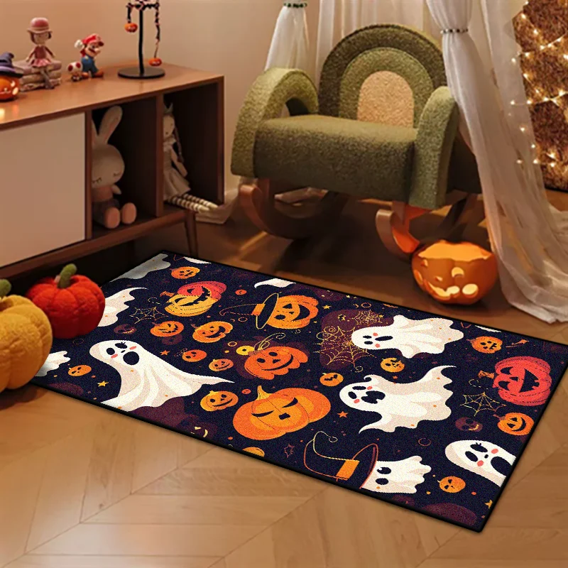 

Моющийся напольный коврик с тыквой на Хэллоуин для спальни, прикроватный коврик, легко чистится, пушистый ковер для гостиной, складной короткий бархатный коврик для столов