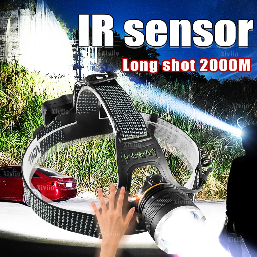 Poderoso led farol inteligente sensor farol tipo-c recarregável cabeça lanterna ao ar livre tocha de cabeça pesca caça cabeça lanterna