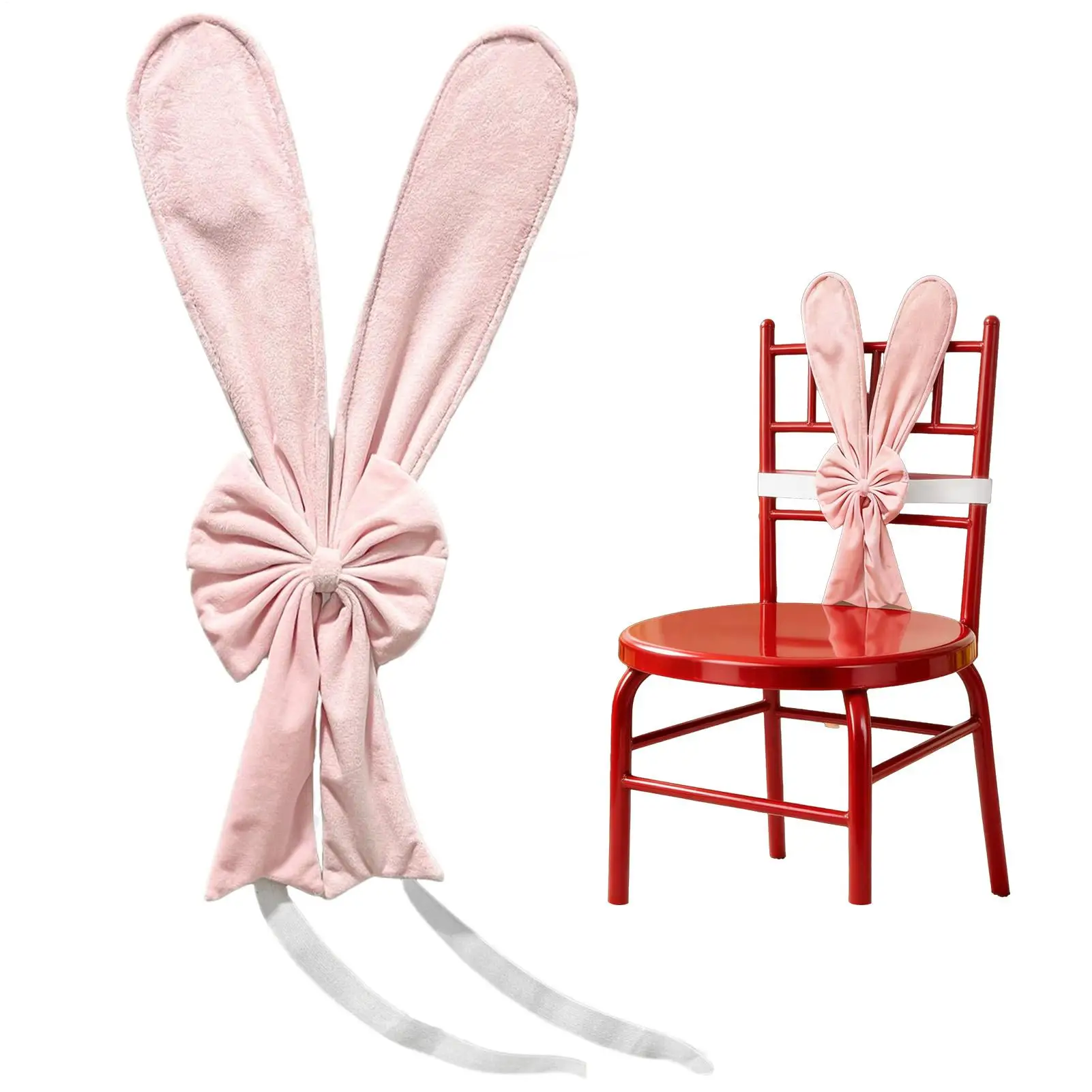 Easter Bunny Ear Chair Back Decoration Easter Bow Ornaments Chair Sashes With Elastic Straps Holiday Party Dining Table Decor