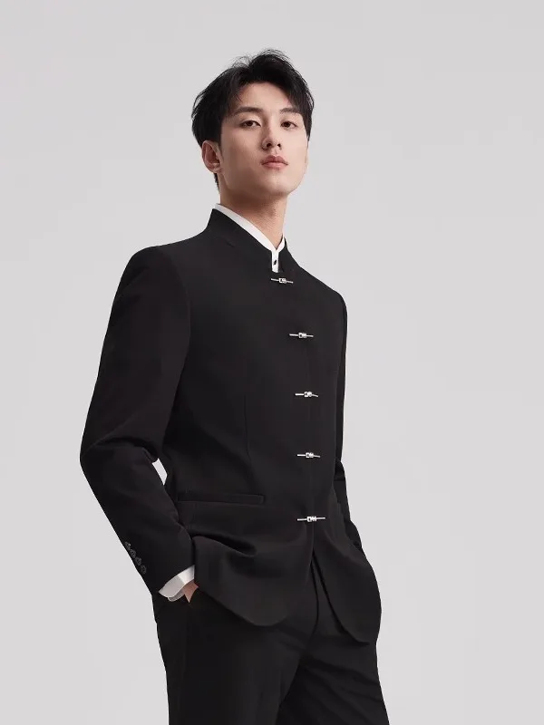 New Chinese Sle Thin Men's Suit Jaet Wedding Dr Code Tang Costume Stand Collar Western Sle Casual Single-breasted Coat