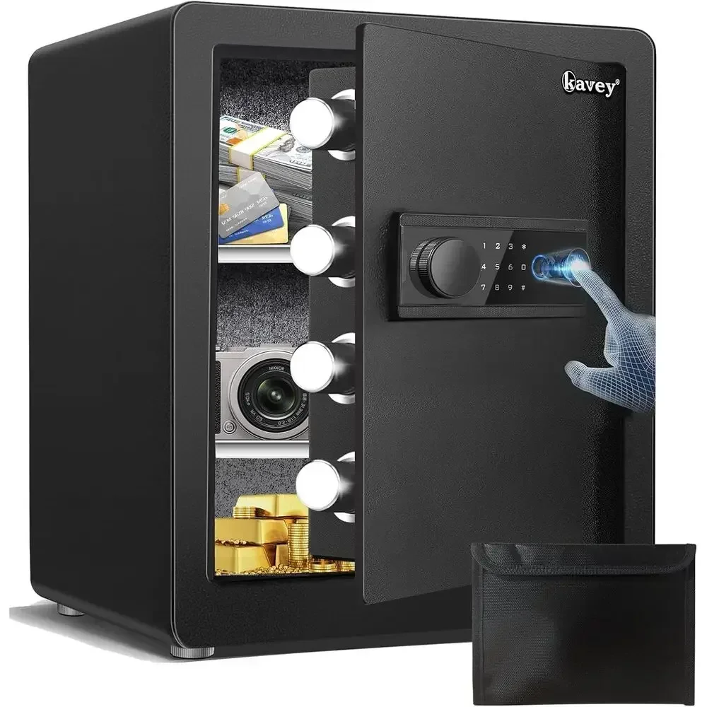 Biometric Safe Box with Fingerprint, Backlit Keypad, Dual Alarm, Steel Construction, LED Light, 12.59 X 14.96 X17.72
