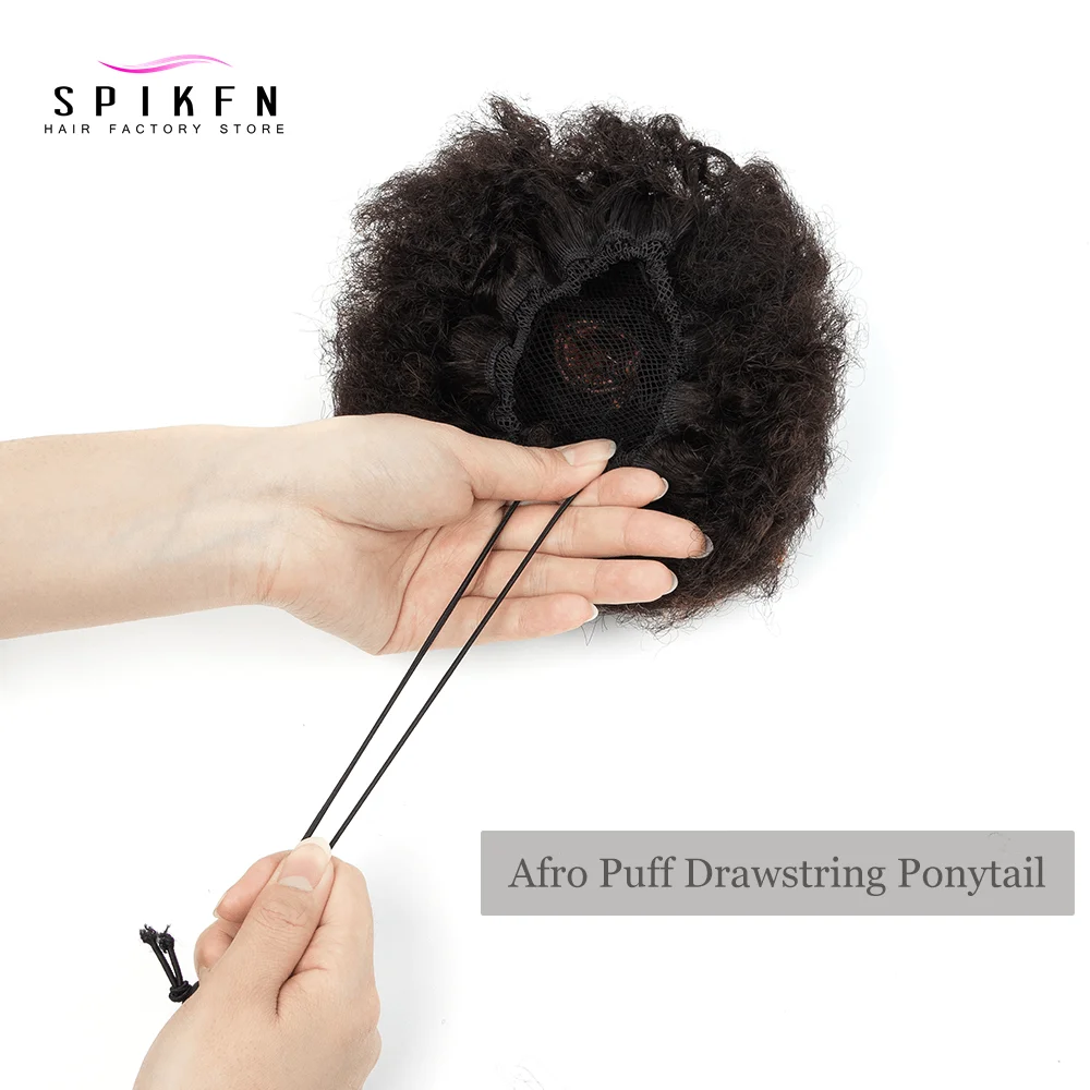 

Afro Kinky Puffs 100% Human Hair Buns Ponytail 10A Brazilian Short Curly Drawstring Ponytail Extensions For Lovely Women