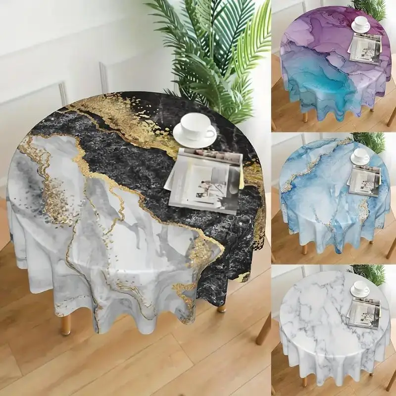 Mantel redondo de mármol de 60 pulgadas, cubierta de Mesa de color gris y blanco, impermeable, abstracto de granja, decorativo, 1 unidad