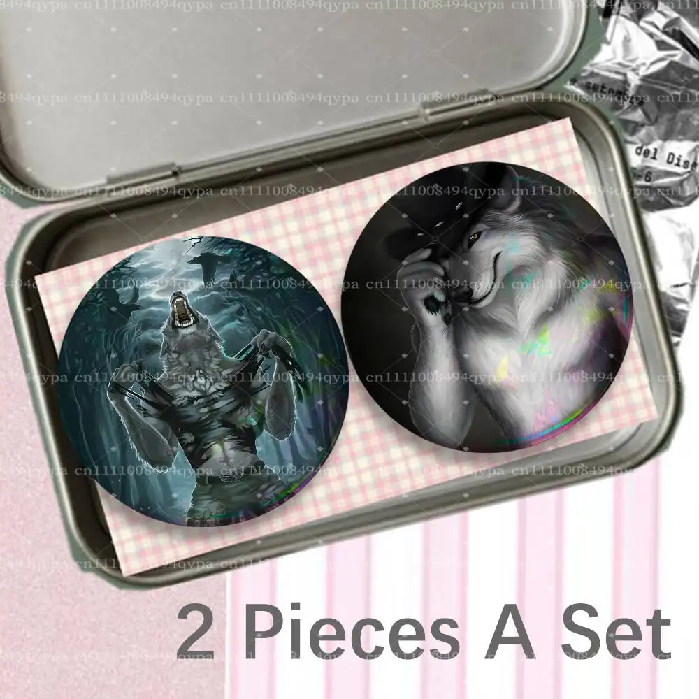 Alpha Sigma Wolf Cool 2 Pieces Badge Set Icons Badges Creative Meme Figure Round Tinplate Brooch Bag Clothes Accessories