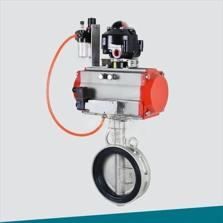 Pneumatic Fluorine-lined Soft Seal Butterfly Valve F4 Semi-lined, Fully-lined F46 304 Full PTFE, Corrosion Resistant