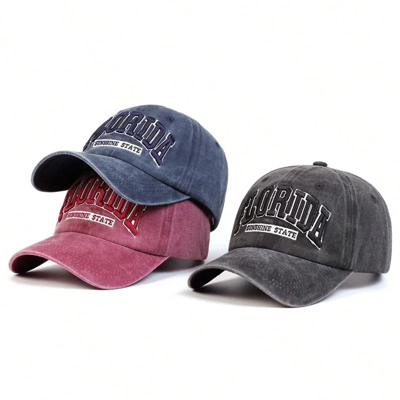

Unisex FLORIDA Letter Embroidery Wash Baseball Caps Spring and Autumn Outdoor Adjustable Casual Hats Sunscreen Hat Sports Cap