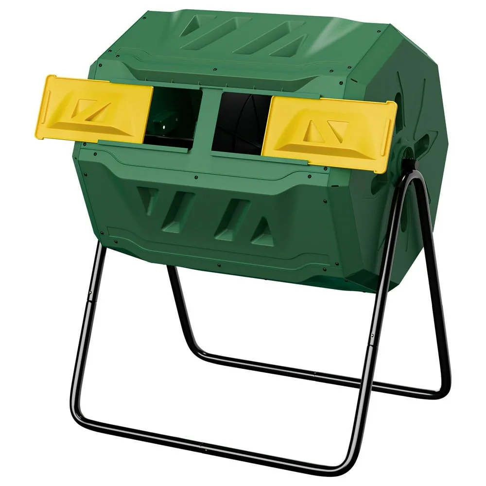 

43 Gal Green Pp Dual Chamber Composting Bin With Sliding Doors