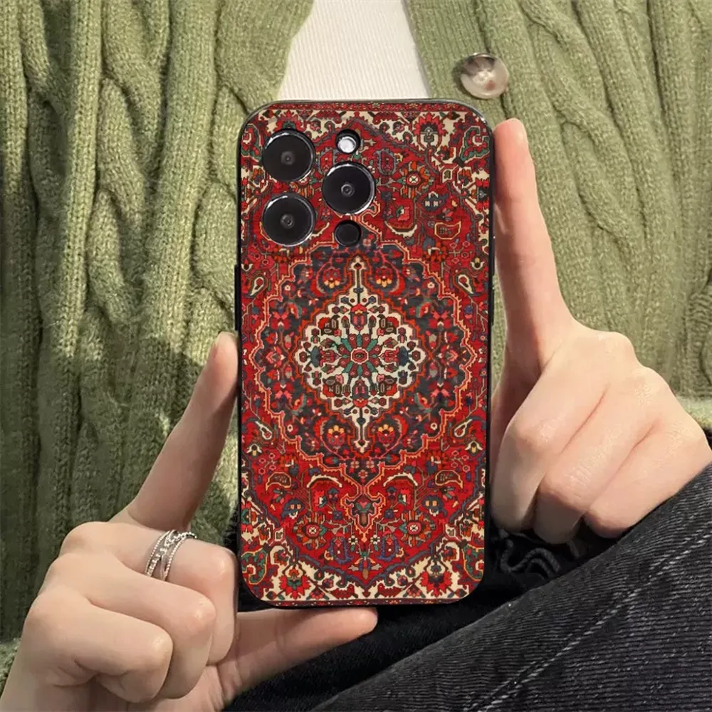 Persian Carpet Floral Pattern Phone Case For Apple iPhone 15,14,13,12,11,XS,XR,X,8,7,Pro,Max,Plus,mini Silicone Black Cover