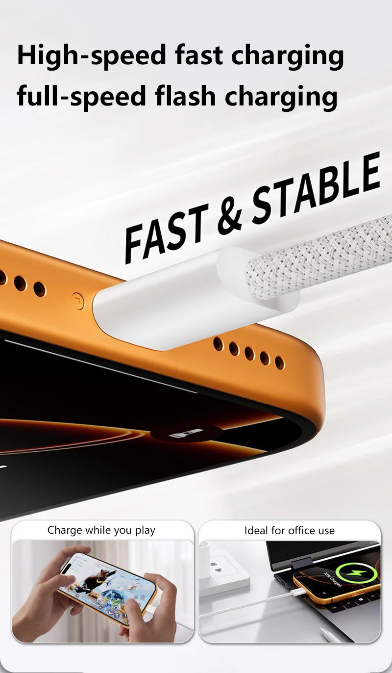 5 Stück USB-A-Kabel zu USB-C 240W Schnellladekabel unterstützt Schnellladung für iPhone 17 16 15 Samsung Huawei Xiaomi usw. – Detail 4