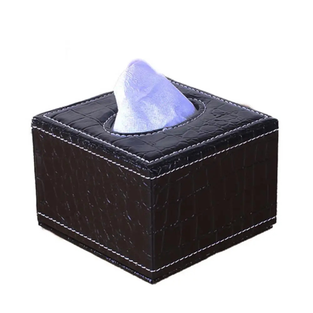 Box Cover Paper Napkin Holder Case Room Car Hotel Tissue Holder Waterproof Easy Cleaning Black Leather Living Room Bedroom