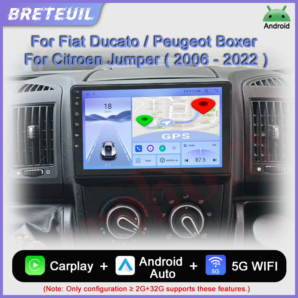 Para Fiat Ducato Peugeot Boxer Citroen Jumper 2 2006 2007 2008 2009 2010 2011 2012 2013 2014 2015 2016 2017 - 2022 Radio de coche Android Reproductor multimedia de vídeo Pantalla Carplay Auto Stereo