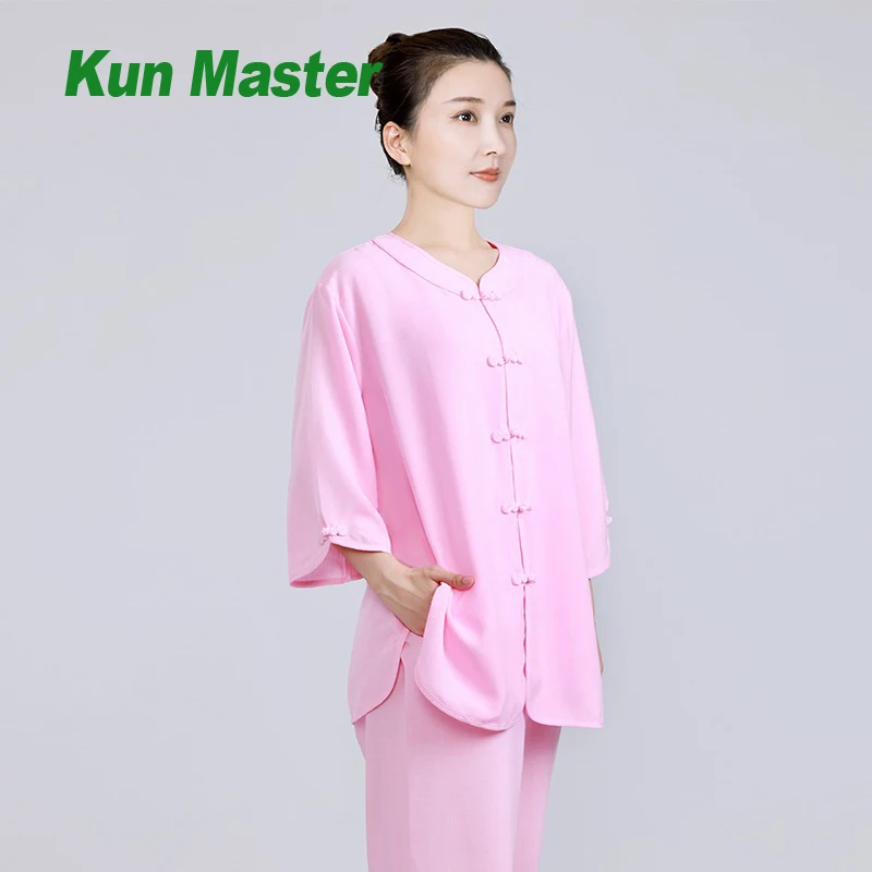 

Костюм для кунг-фу Kun Master с застежкой в форме тыквы, одежда для боевых искусств и тай-чи, с короткими рукавами, летняя, традиционная китайская одежда