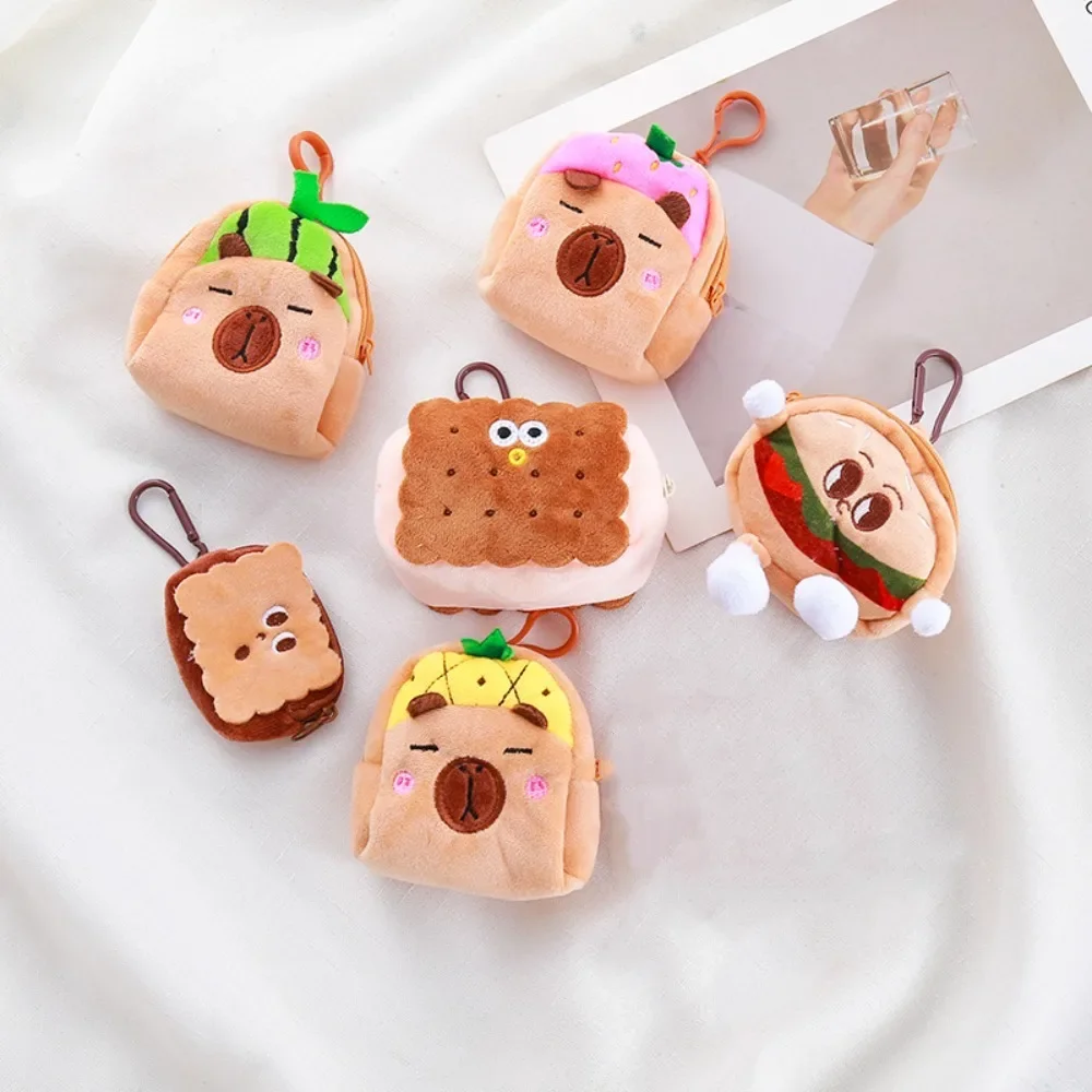 Kawaii Cartoon Animal Capybara Plush Coin Purse Watermelon Pineapple Biscuit Change Pouch Soft Mini Coin Holder Birthday Gift