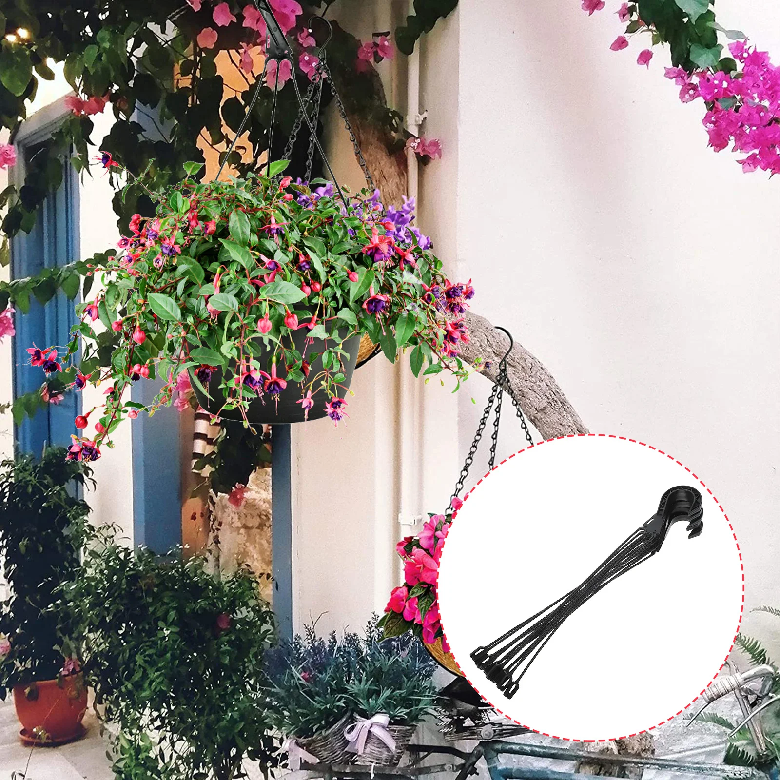 Ganchos colgantes de repuesto para plantas, perchas de cesta de flores, perchas para macetas de balcón, 5 piezas