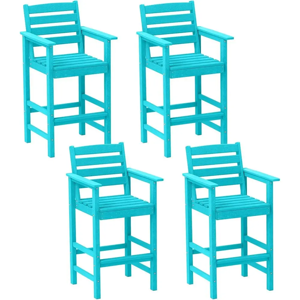

Turquoise HDPE Outdoor High-Top Slatted Bar Chairs with Wide Armrests and Footrest