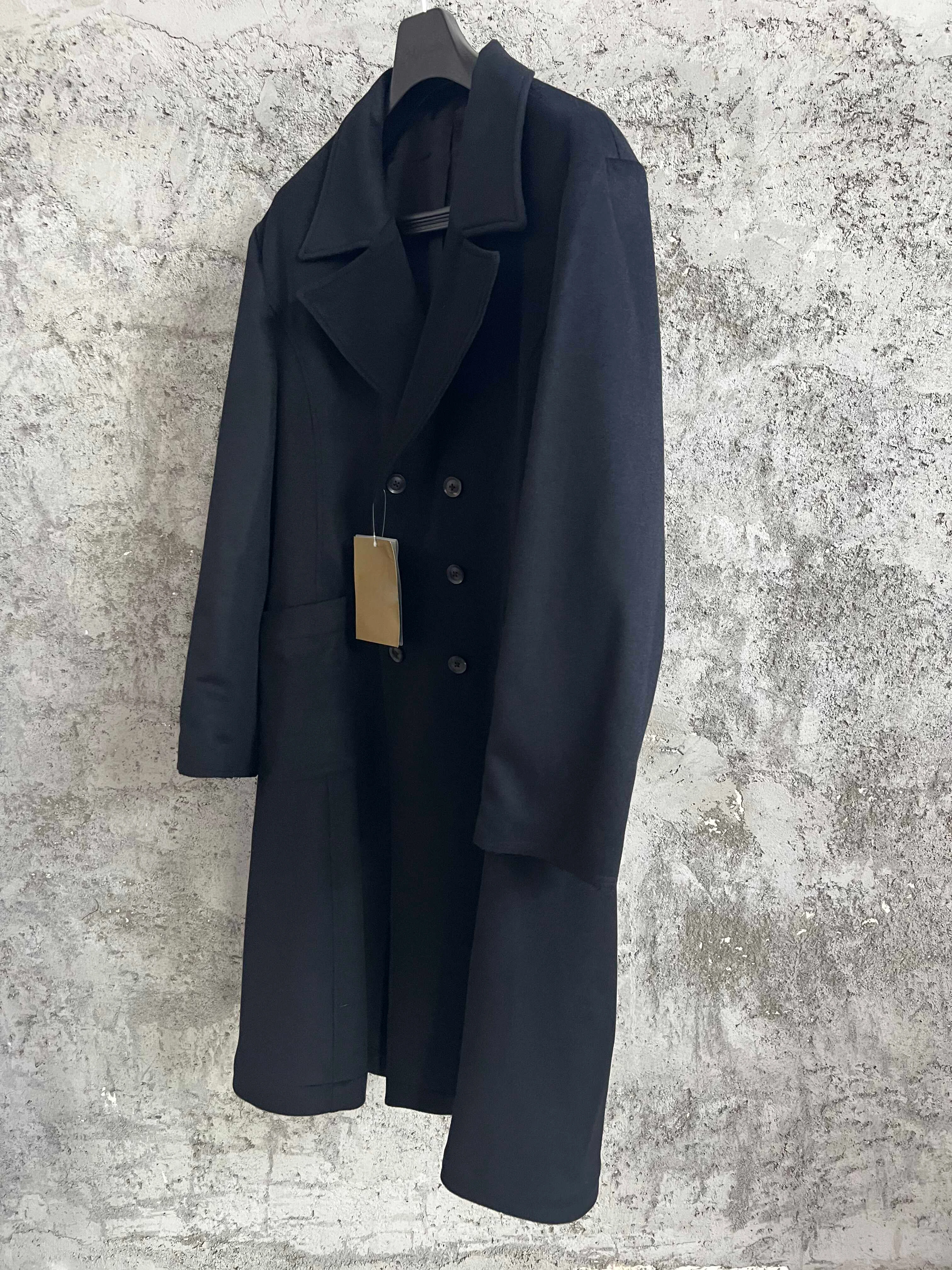 TOP-YAMAMOTO original design flannel long coat for men, double-breasted stand-up collar loose and elegant jacket