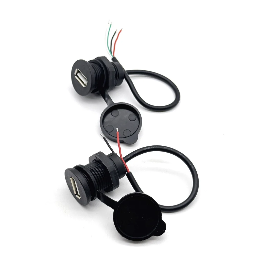 USB Female Port Convenient Mounting Threaded USB 2.0 Power Jack 2Pin 4Pin Charging Connector With Cable USB Charger Socket