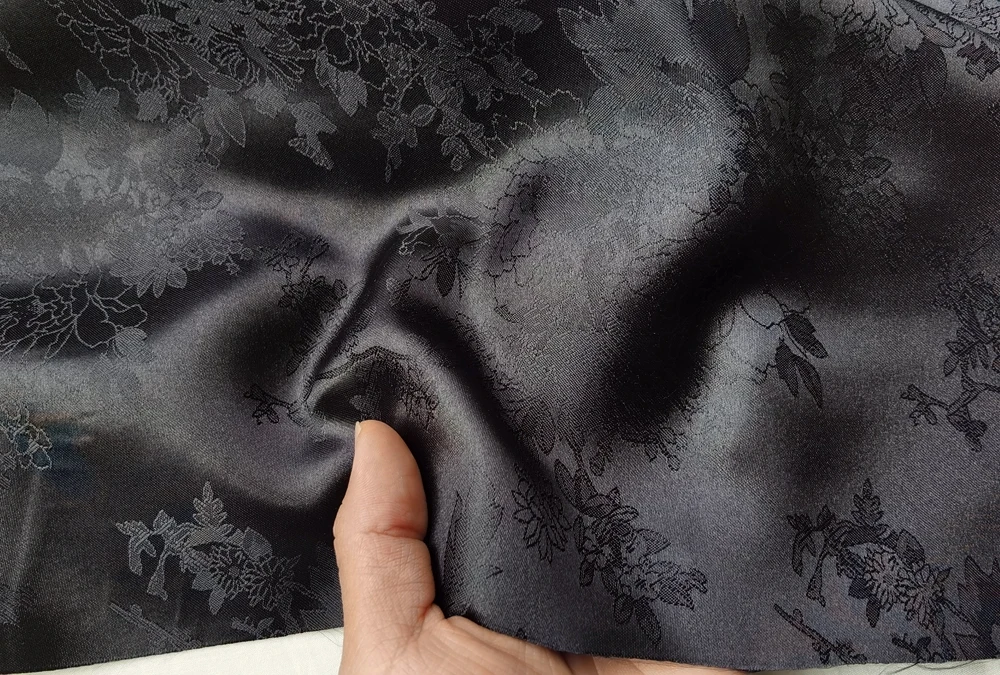 100cm*148cm Black Silky Floral Jacquard Satin Fabric for Inner Lining Material Sewing Clothes