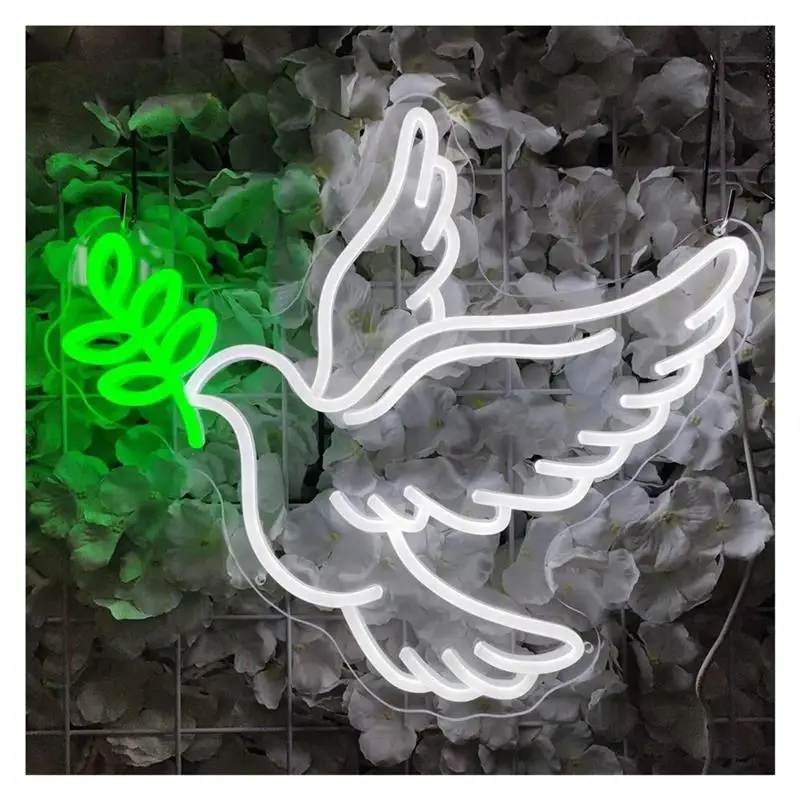 Dove With Olive Branch Neon Sign, USB/Power Supplied Decor For Wedding & Bedroom 35cm/13.78×40cm/15.75in