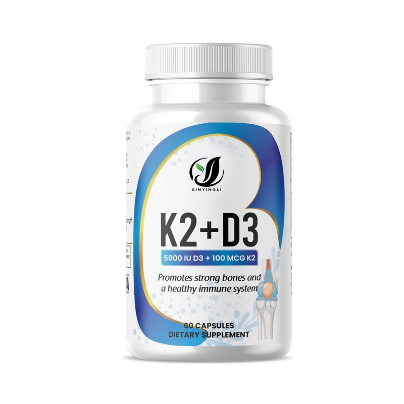 K2+D3 vitamin supplement, 5000 IU D3100 MCG K2, bone health support, immune system support, 60 vegan capsules