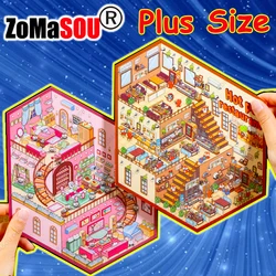 Plus Size Hot Pot Restaurant and Grand villa Diy 3D Landscape Stickers Cabin Scene Sticker Stacking Birthday Gift for Kid Child