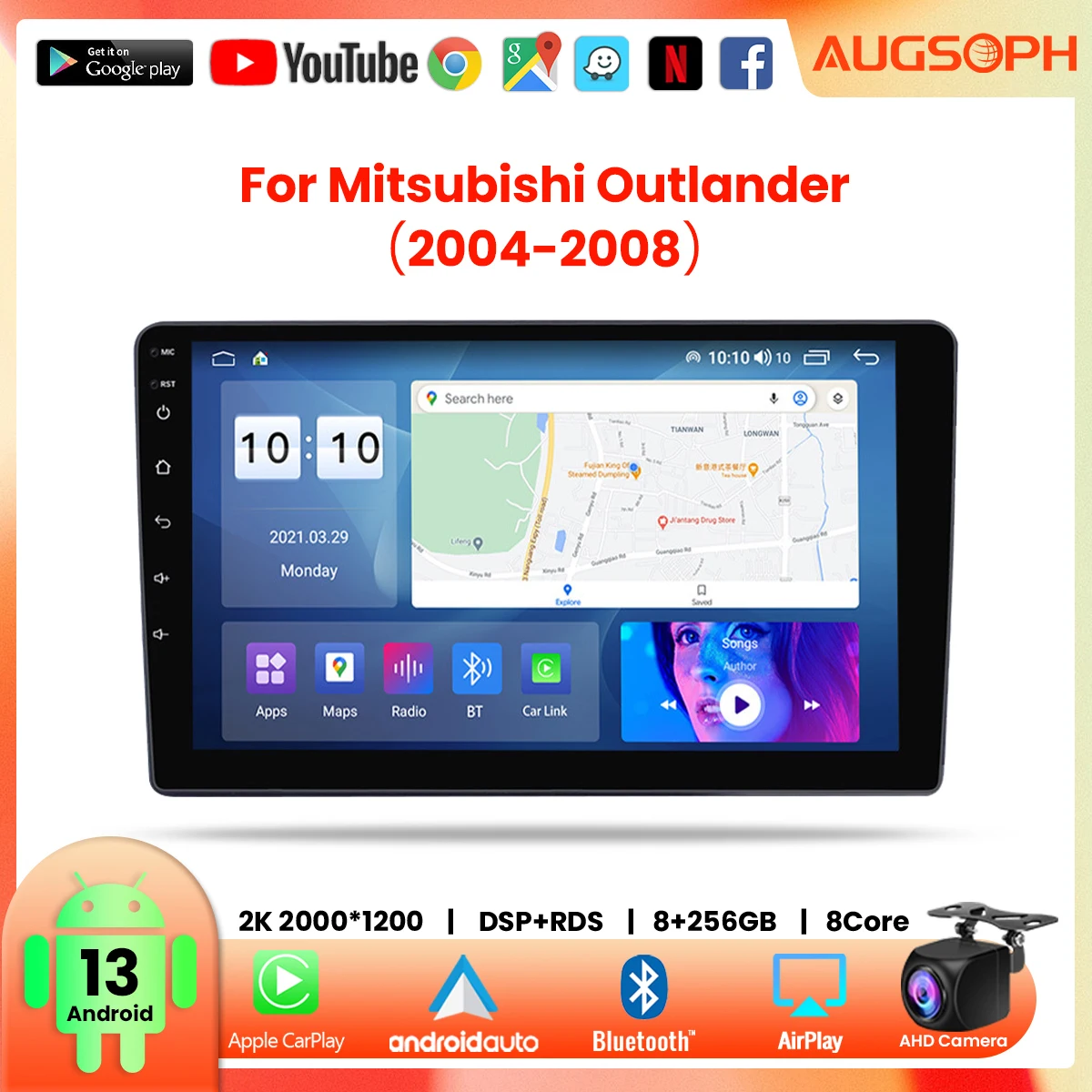 

Android 13 Car Radio for Mitsubishi Outlander 2004-2008, 9inch 2K Multimedia Player with 4G Car Carplay & 2Din GPS