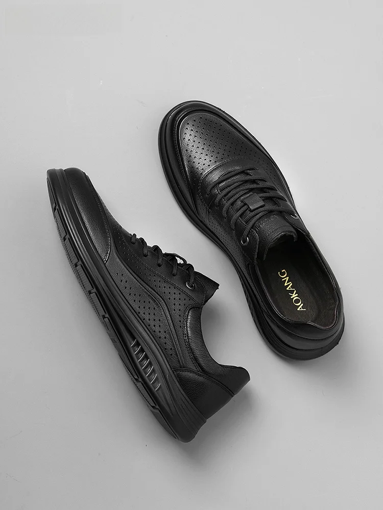 

Мужские дышащие повседневные кожаные туфли Aokang, новинка лета 2025, универсальные модные спортивные туфли для пап, удобные слипоны