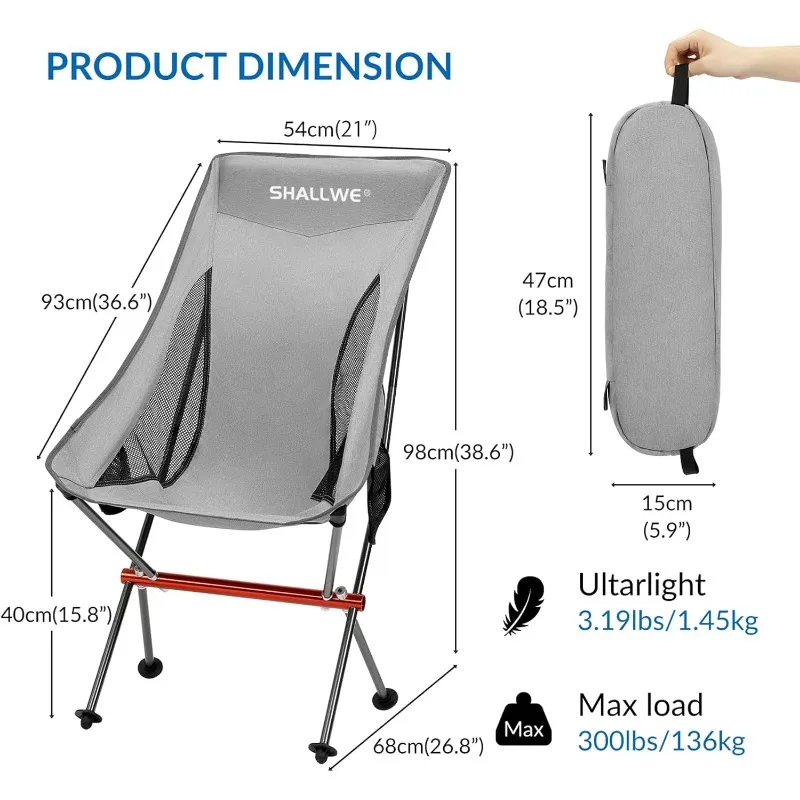 Ultralight High Back Folding Camping Chair, Upgraded All Aluminum Frame for Adult, Built-in Pillow, Side Pocket & Carry Bag