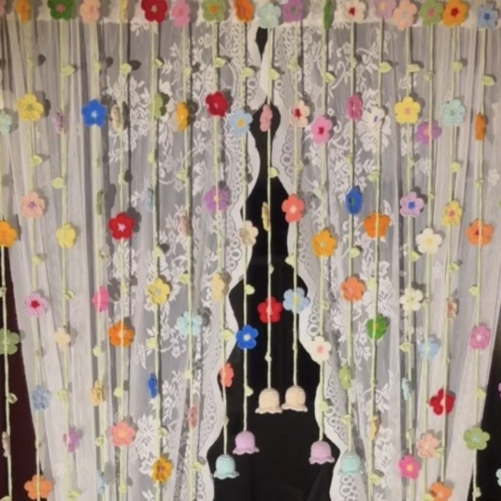9pcs DIY Floral Door Curtain Colorful Flowers Hanging Artificial Flower Curtain Room Decorative Curtain Bedroom Decoration