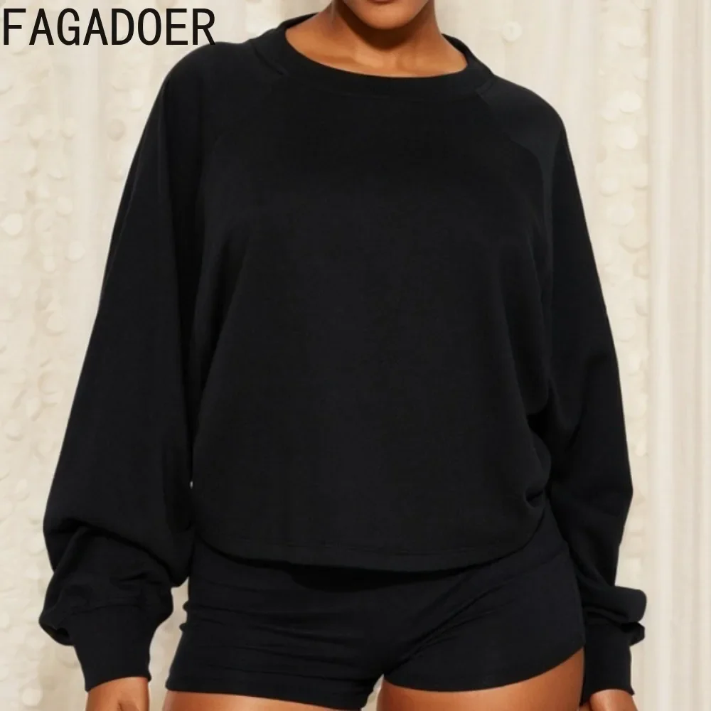 FAGADOER Casual Sweatshirt Women Solid Color Long Sleeves Backless Hollow Out Fashion Tops Female Streetwear Clothing 2025 New