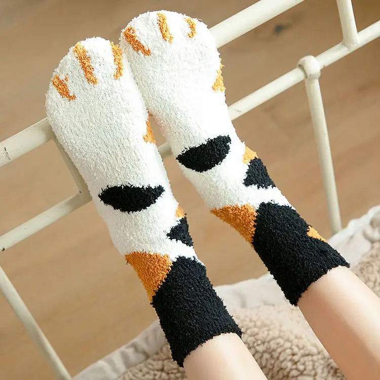 6 Pairs Women Ladies Funny Cat Paw Claws Fleece Socks Winter Warm Soft Fluffy Lounge Slipper Bed Socks