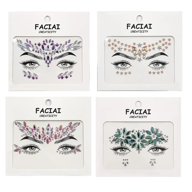 Colorful Rhinestones Face Tattoo Sticker Women Glitter Diamond Temporary Stickers DIY Party Wedding Party Make Up Tattoo Decals