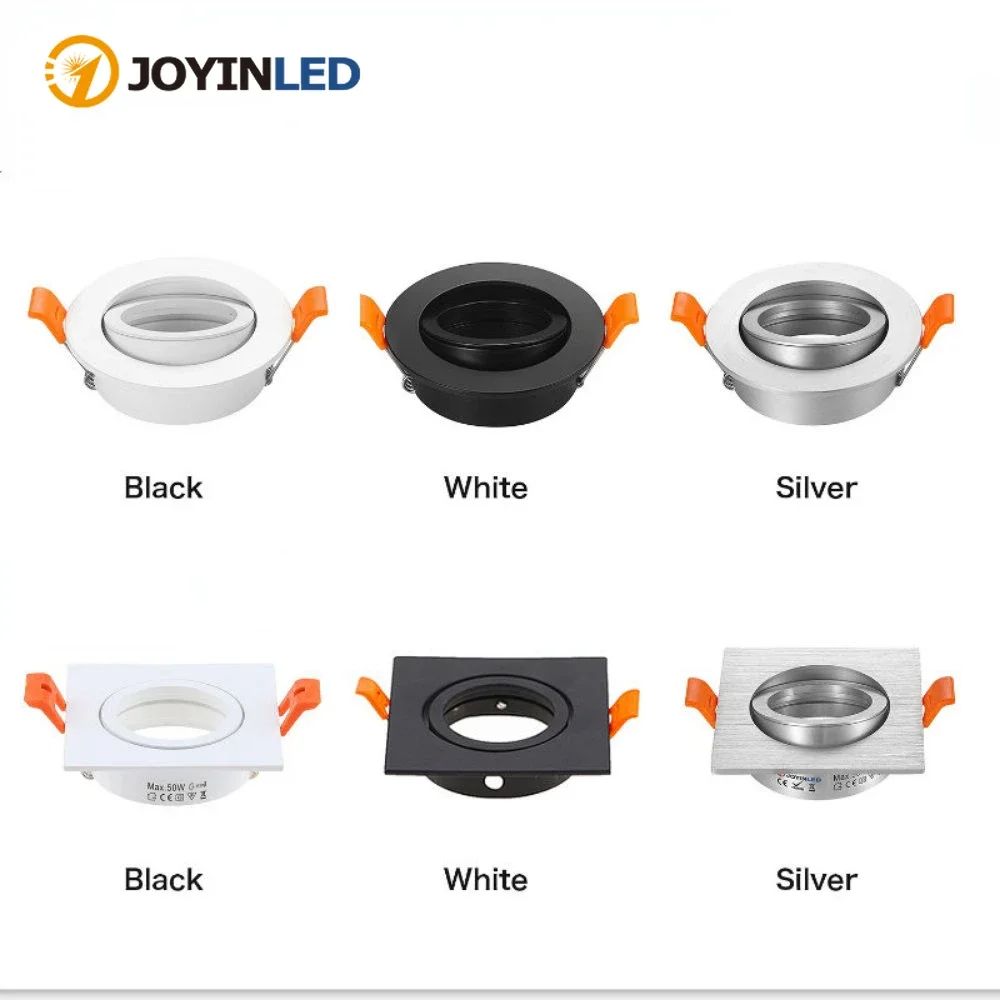 JOYINLED Round Zinc Alloy Recessed Downlight Frame GU10 MR16 Spotlight Trim 60mm Cutout Ceiling Light Housing Fixture