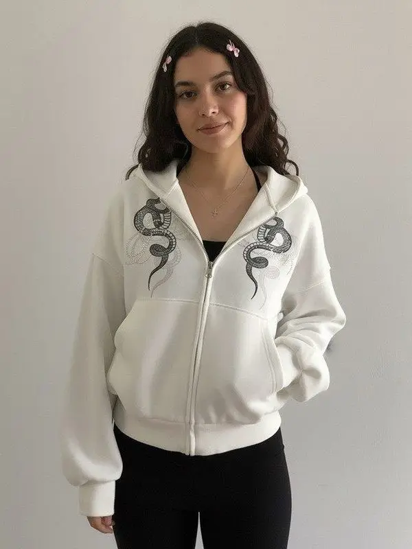 

Sexy Hooded Collar Cardigan Jaet Top Women's Thiened Long Sve Zipper Closure Warm Comfortable Polyester Blend Outerwear