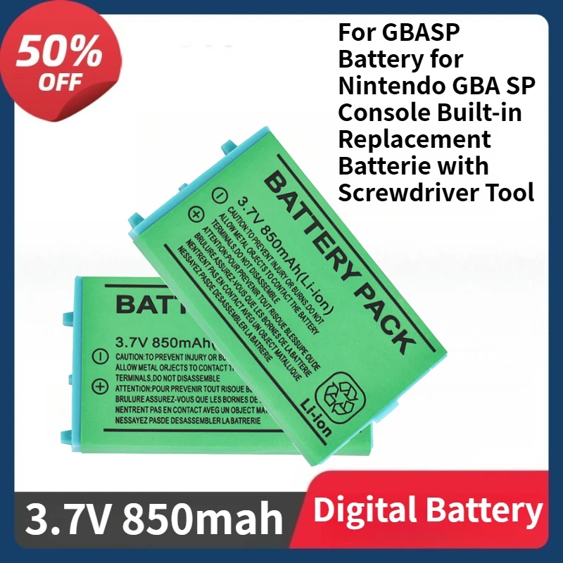 

For GBASP Battery for Nintendo GBA SP Console Built-in Replacement Batterie with Screwdriver Tool 850mAh Rechargeable Battery