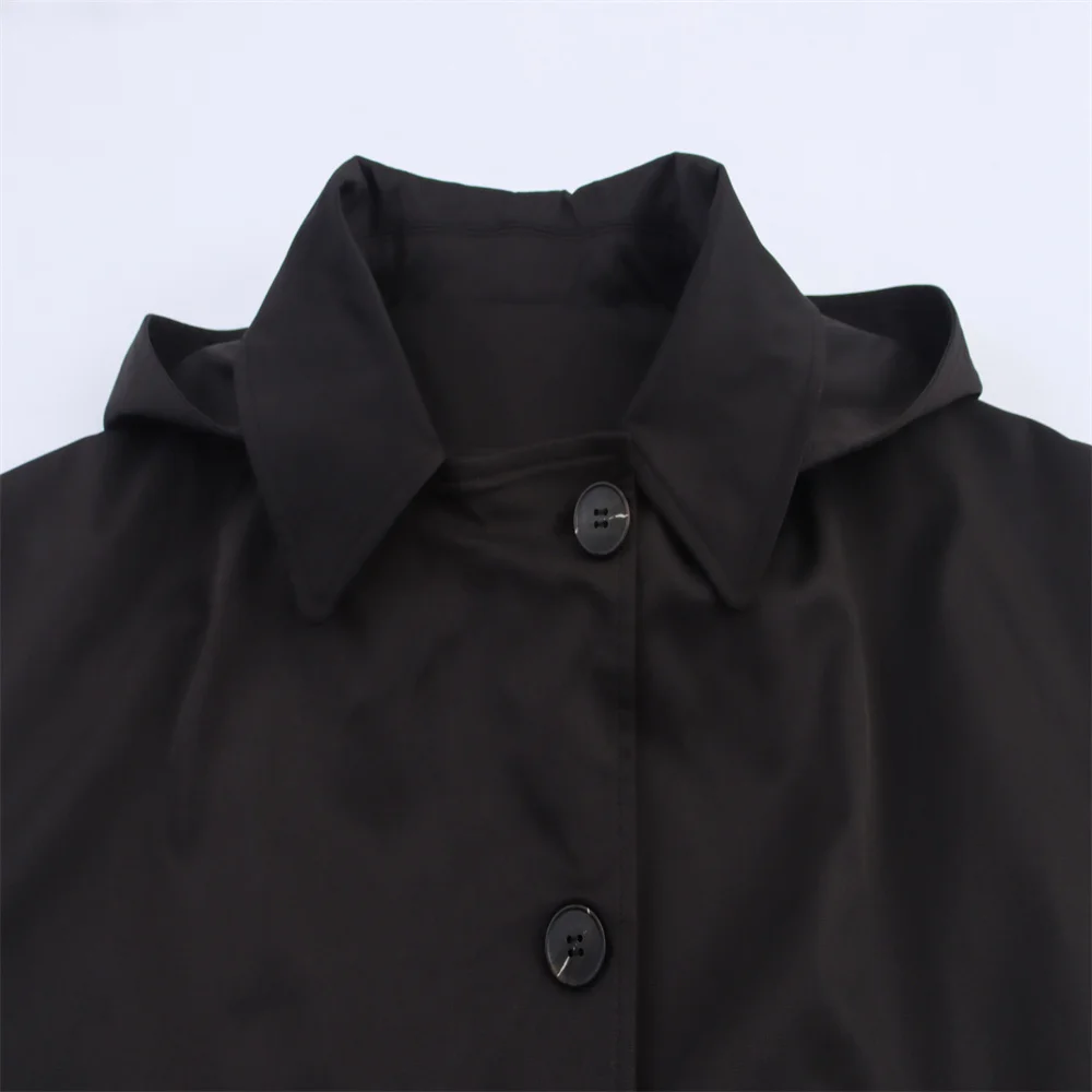 Autumn New European and American Style Hooded Long Sleeved Lapel Jacket Single Breasted Trench Coat Short Jacket 19 S89e2fad3bc8947deb53f68dfb1de7cb6n