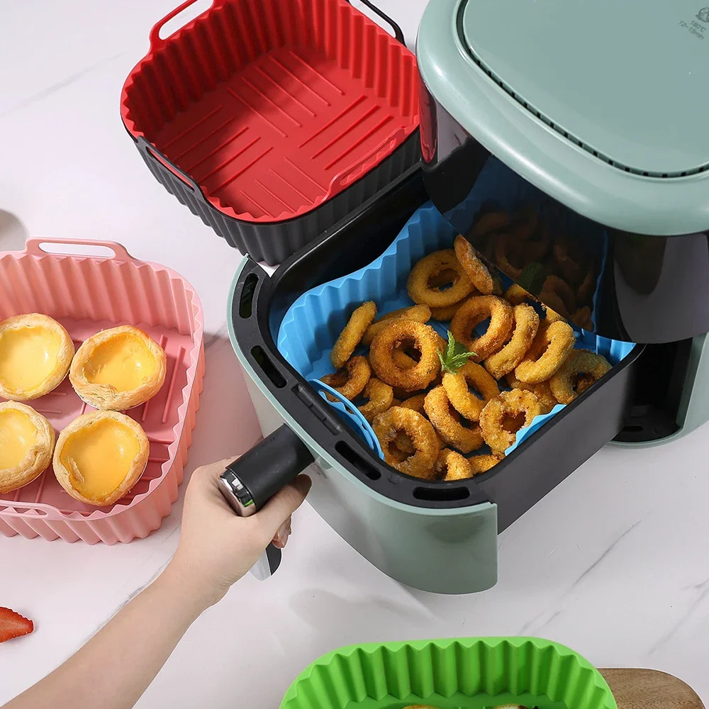 1PC Air Fryer Silikon Backblech Quadratische Isolierung Tablett Hohe Temperatur Beständig und Leicht Zu Reinigen Air Fryer Korb