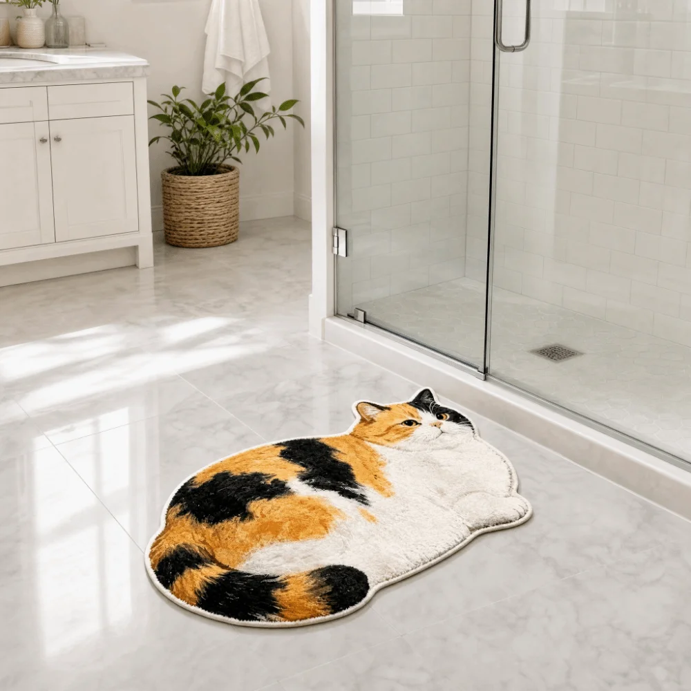 Soft Surface Cat Shape Floor Mat Crystal Velvet Cute Outline Entryway Door Mat Easy Clean Cool Floor Barrier Bedside Carpet