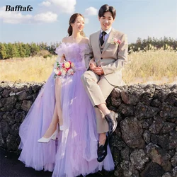 Bafftafe Fairy Lavender Tulle Korea Ruffle Korea Lady Prom Dresses Customized Formal Wedding Party Gowns Bride Dress Photoshoot