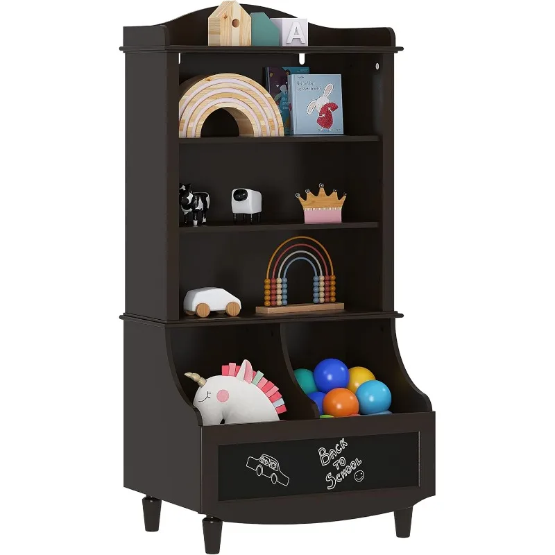 

Toy Storage, Kids Bookshelf and Toy Organizer Cabinet, Kids Bookcase with Blackboard and Cubbies, Open Kids Bookshelves